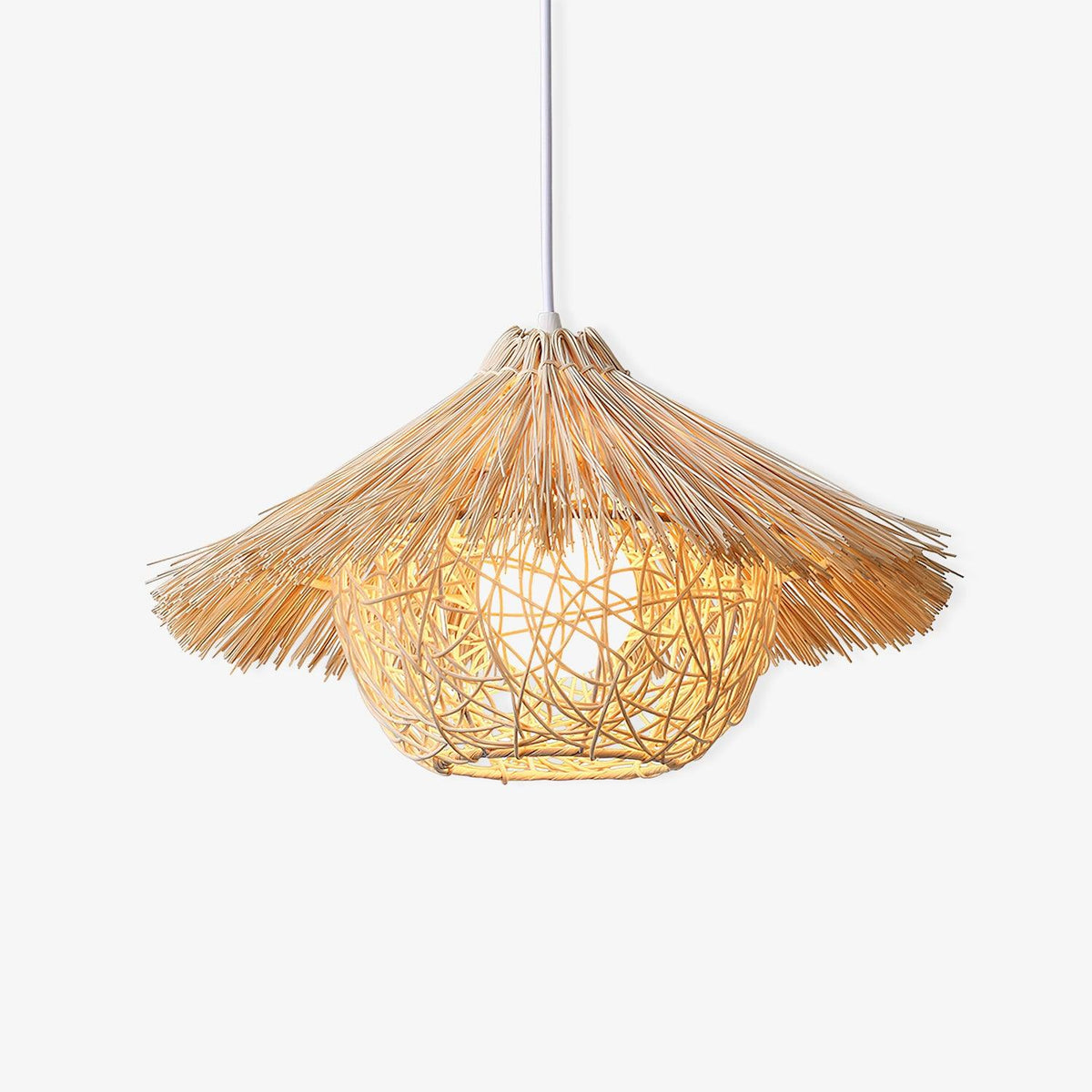 Handwoven Rattan Pendant Light with Iron Frame, Natural Straw Hat Chandelier for Modern Interiors