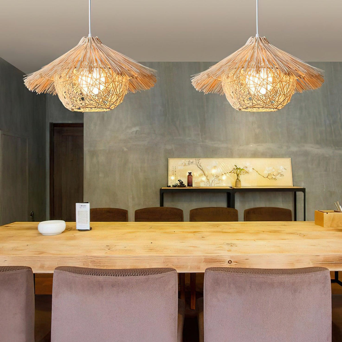 Handwoven Rattan Pendant Light with Iron Frame, Natural Straw Hat Chandelier for Modern Interiors