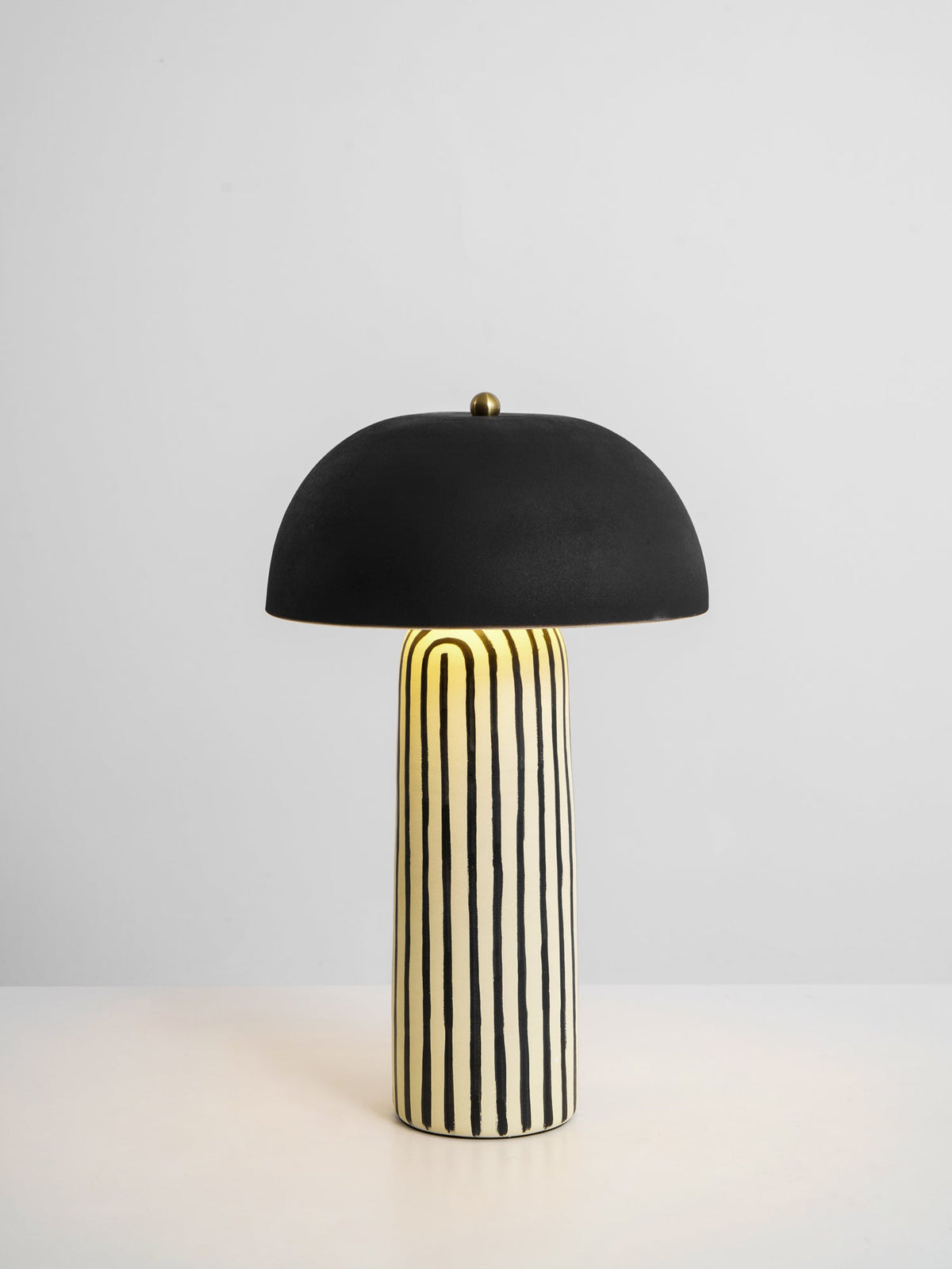 Stria Table Lamp – Hand-Painted Ceramic & Matte Black Dome Shade