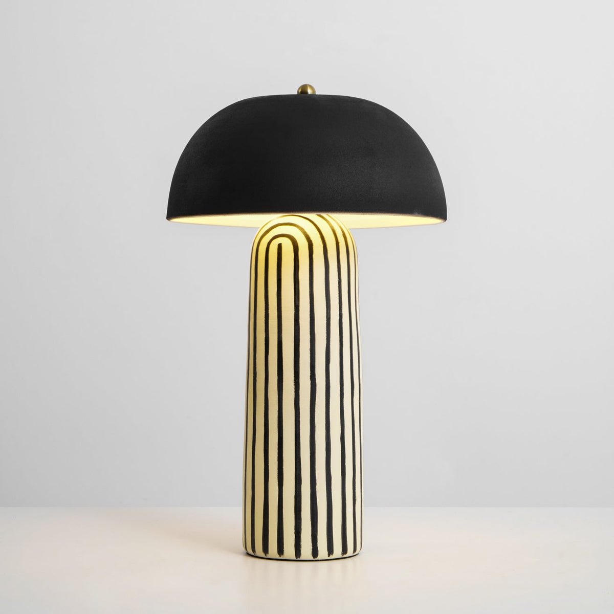 Stria Table Lamp – Hand-Painted Ceramic & Matte Black Dome Shade