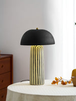 Stria Table Lamp – Hand-Painted Ceramic & Matte Black Dome Shade