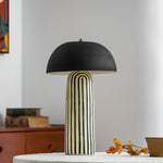 Stria Table Lamp – Hand-Painted Ceramic & Matte Black Dome Shade