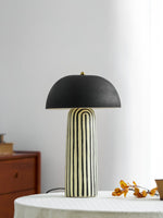 Stria Table Lamp – Hand-Painted Ceramic & Matte Black Dome Shade