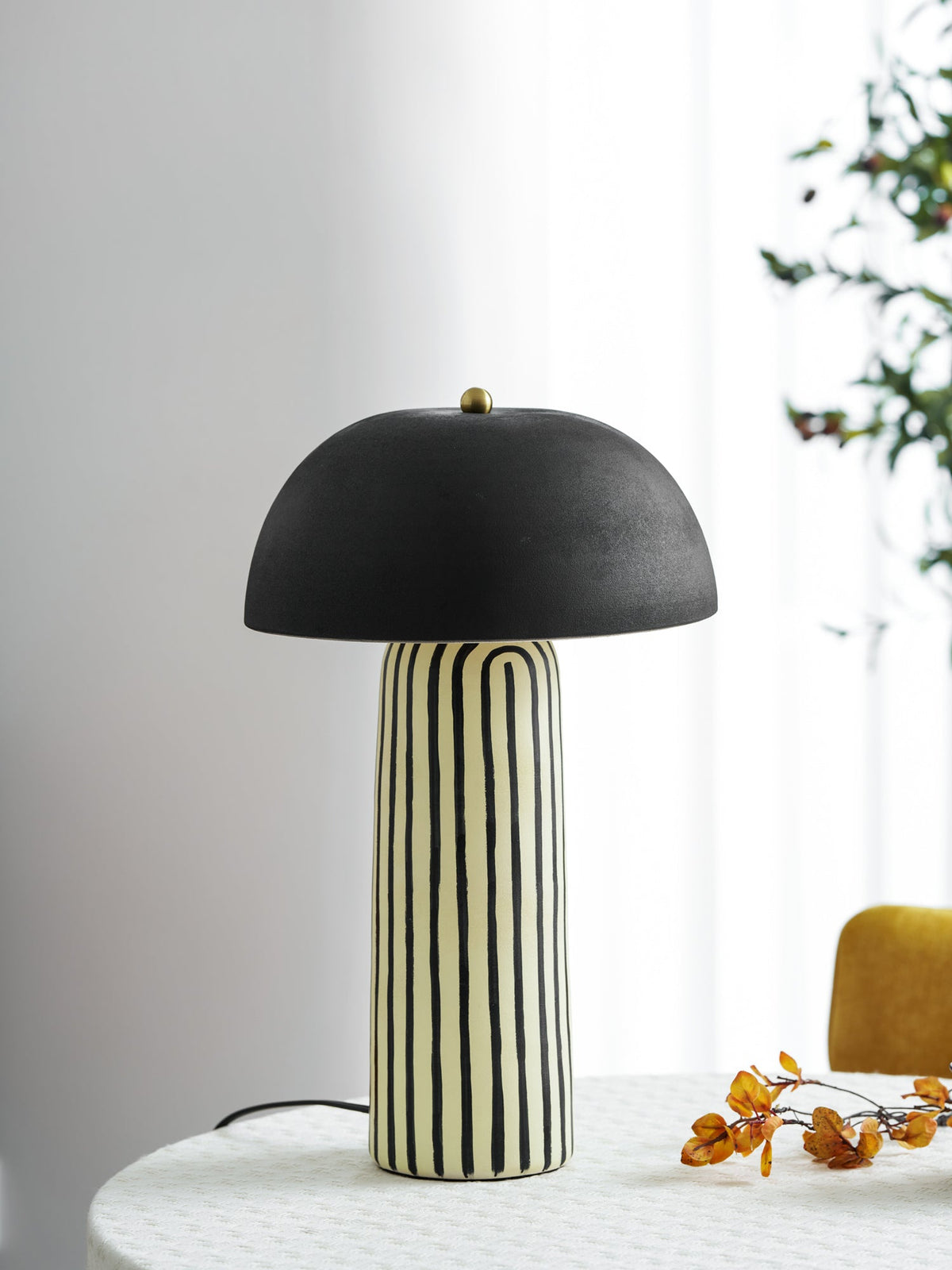 Stria Table Lamp – Hand-Painted Ceramic & Matte Black Dome Shade