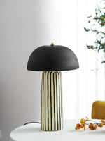 Stria Table Lamp – Hand-Painted Ceramic & Matte Black Dome Shade