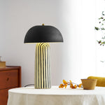 Stria Table Lamp – Hand-Painted Ceramic & Matte Black Dome Shade