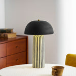 Stria Table Lamp – Hand-Painted Ceramic & Matte Black Dome Shade