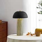 Stria Table Lamp – Hand-Painted Ceramic & Matte Black Dome Shade
