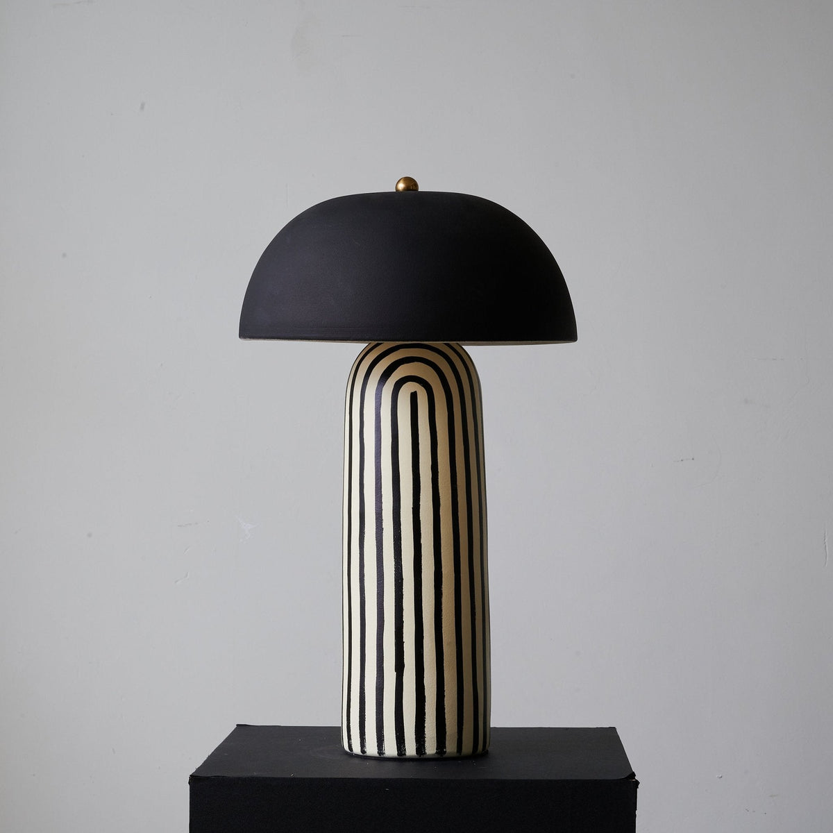 Stria Table Lamp – Hand-Painted Ceramic & Matte Black Dome Shade