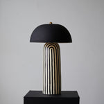 Stria Table Lamp – Hand-Painted Ceramic & Matte Black Dome Shade