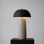 Stria Table Lamp – Hand-Painted Ceramic & Matte Black Dome Shade