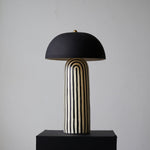 Stria Table Lamp – Hand-Painted Ceramic & Matte Black Dome Shade