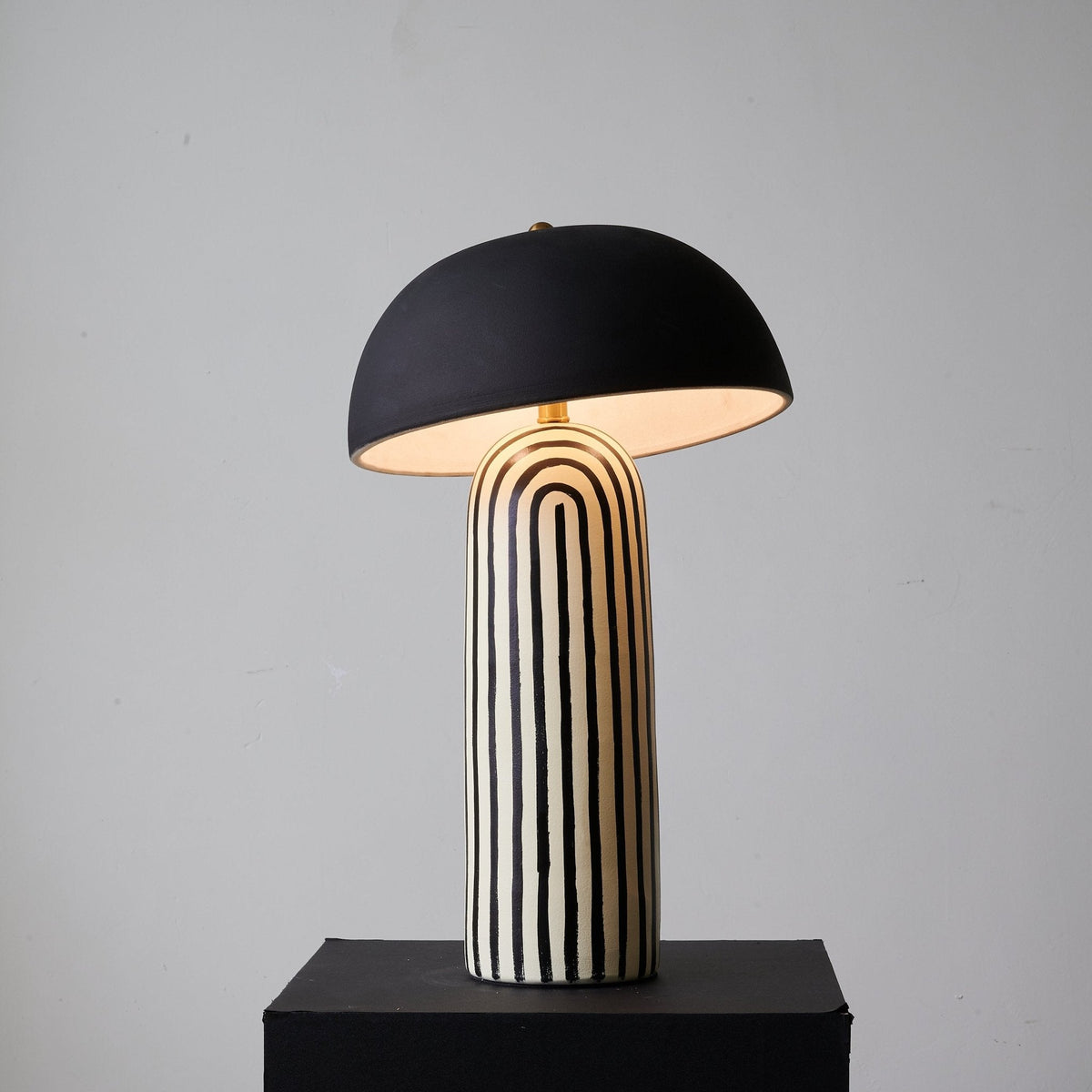 Stria Table Lamp – Hand-Painted Ceramic & Matte Black Dome Shade