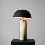 Stria Table Lamp – Hand-Painted Ceramic & Matte Black Dome Shade