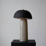 Stria Table Lamp – Hand-Painted Ceramic & Matte Black Dome Shade