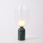 Striara Sculptural Table Lamp with Green Marble Base and Striped Glass Shade