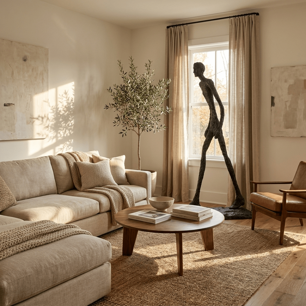 Striding Figure Sculpture – 7ft Tall Fiberglass Art for Modern Interiors