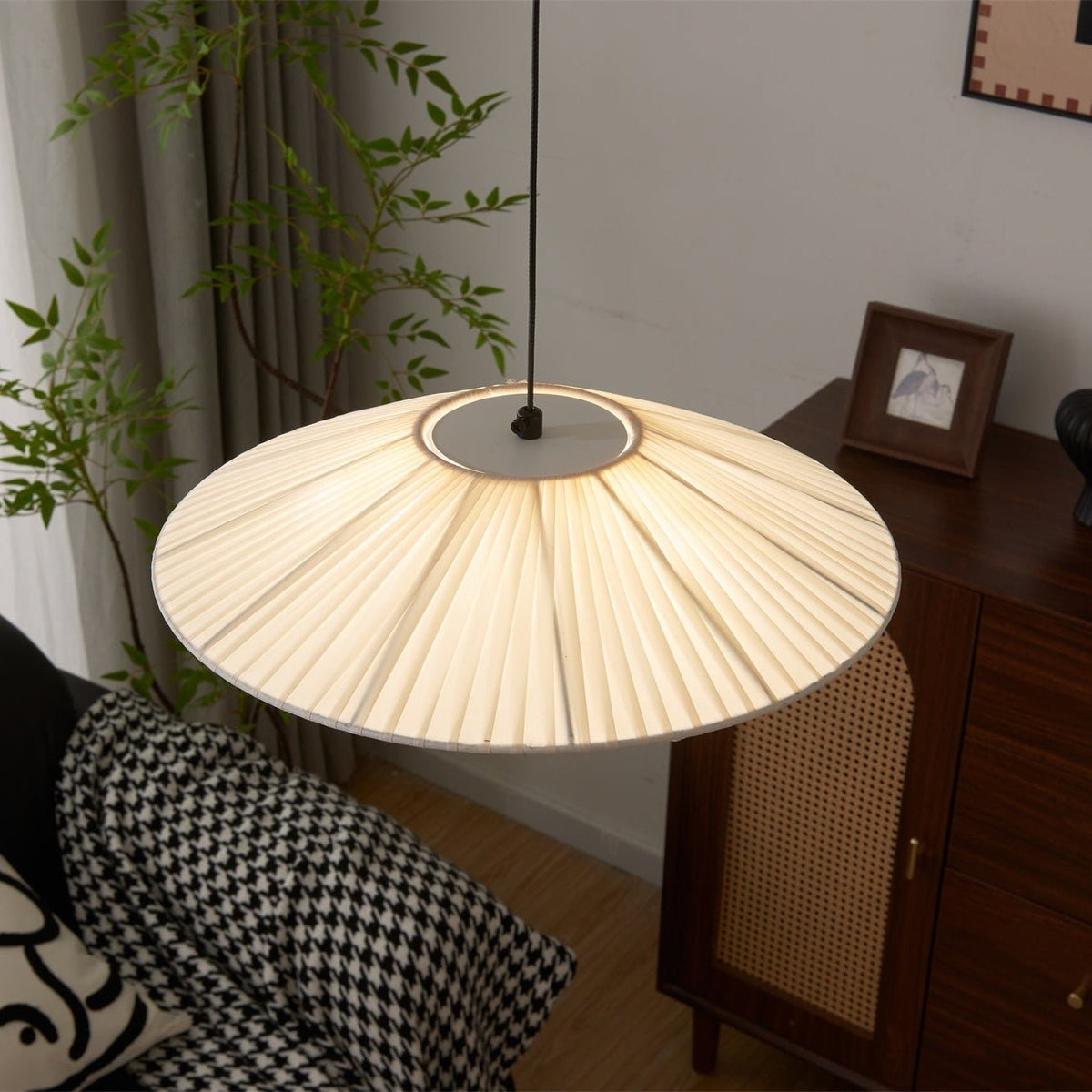 Suki Decorative Pendant Light – Pleated Fabric Shade with Crystal Diffuser