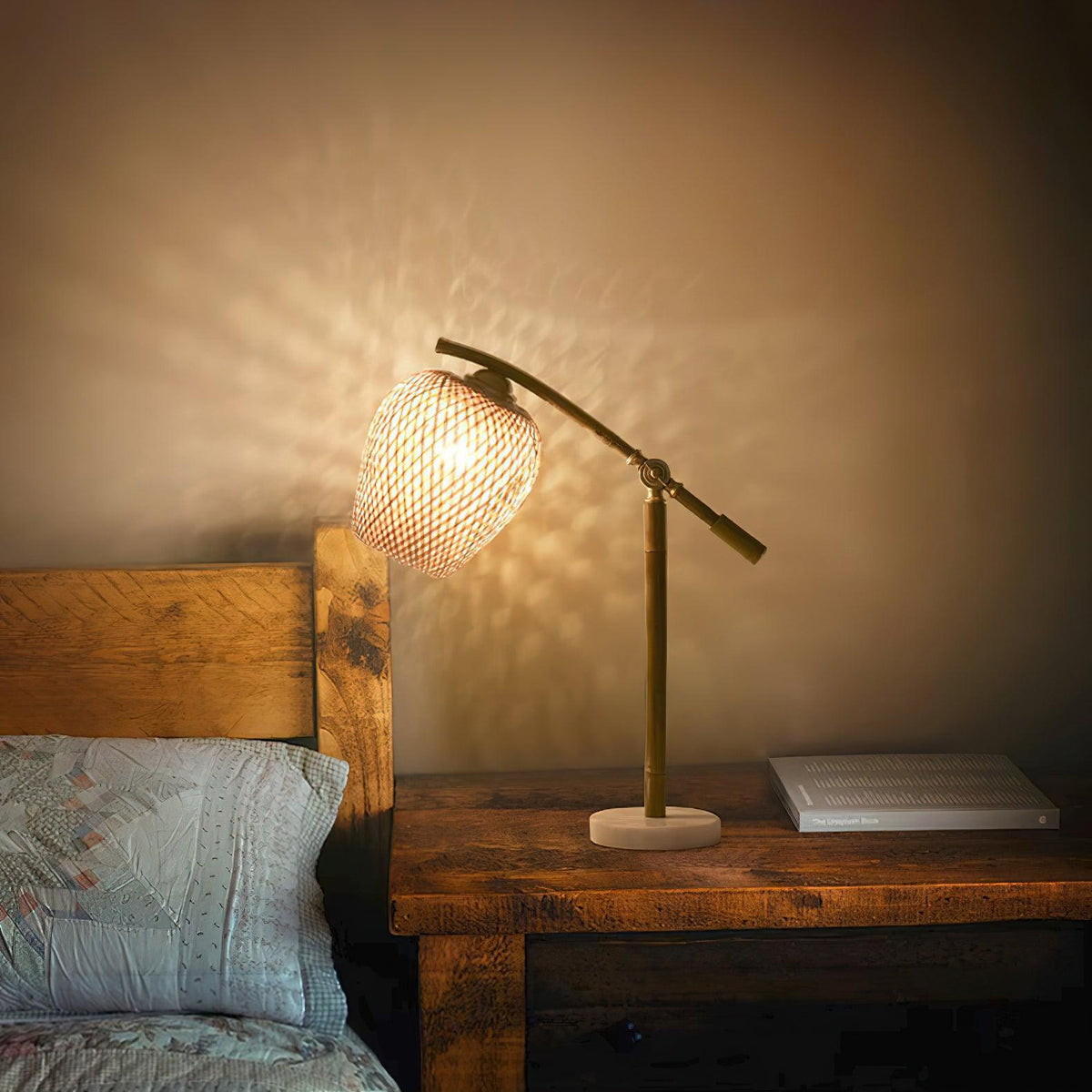 Suzhu Zen Table Lamp — Handwoven Bamboo & Marble Ambient Light