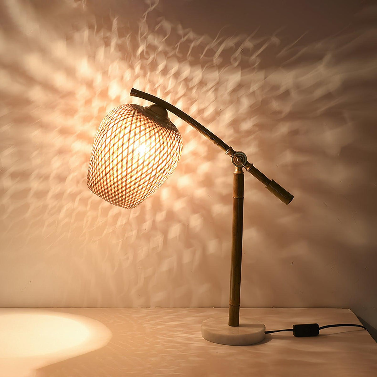 Suzhu Zen Table Lamp — Handwoven Bamboo & Marble Ambient Light