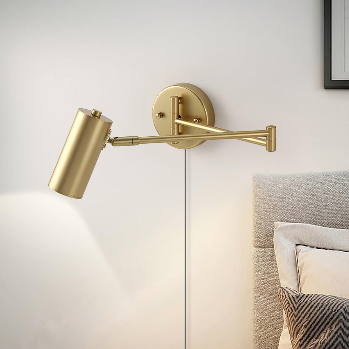 Swing Arm Plug-In Wall Sconce with Integrated LED – Modern Adjustable Reading Light