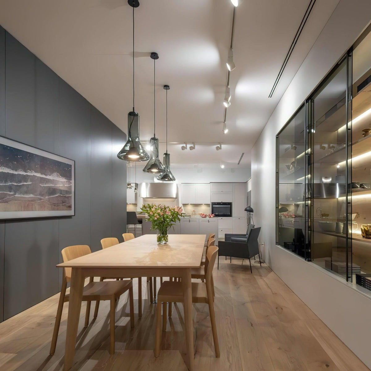 Swirl Glass Pendant Light – Modern Smoke Gray LED Chandelier for Dining Room and Entryway
