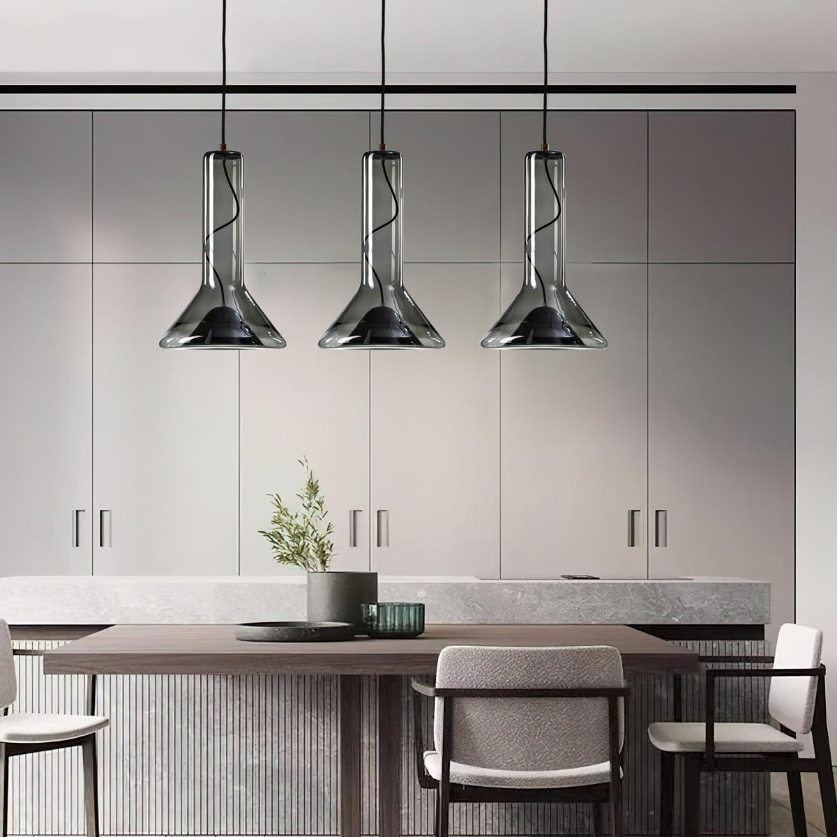 Swirl Glass Pendant Light – Modern Smoke Gray LED Chandelier for Dining Room and Entryway