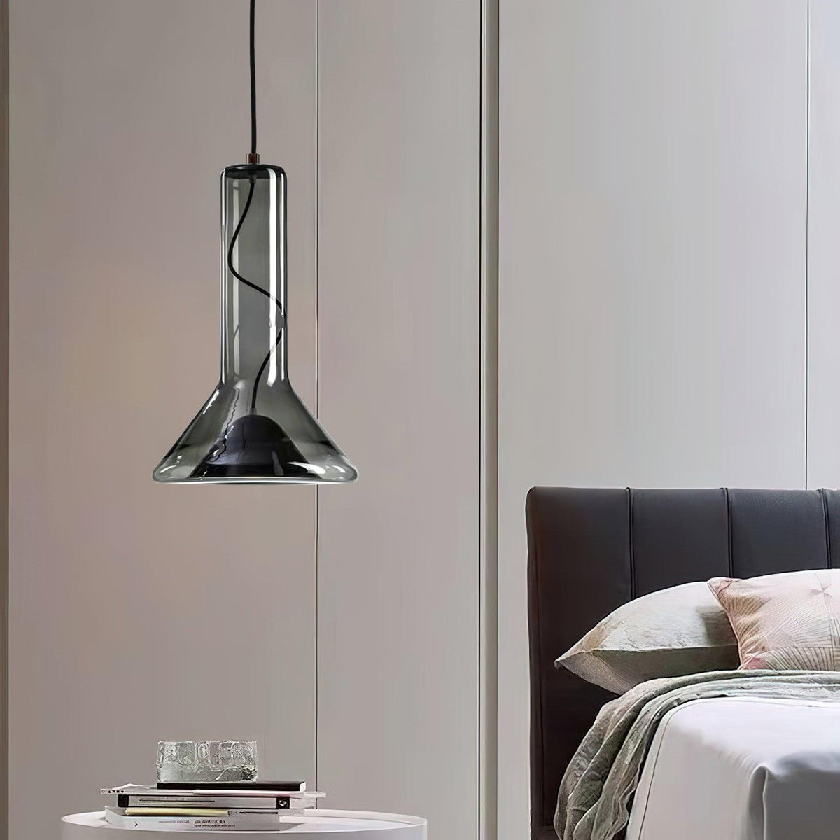 Swirl Glass Pendant Light – Modern Smoke Gray LED Chandelier for Dining Room and Entryway