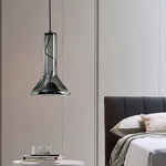 Swirl Glass Pendant Light – Modern Smoke Gray LED Chandelier for Dining Room and Entryway