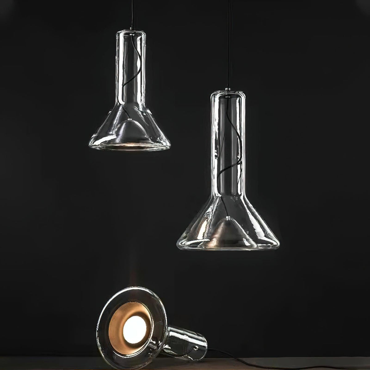 Swirl Glass Pendant Light – Modern Smoke Gray LED Chandelier for Dining Room and Entryway