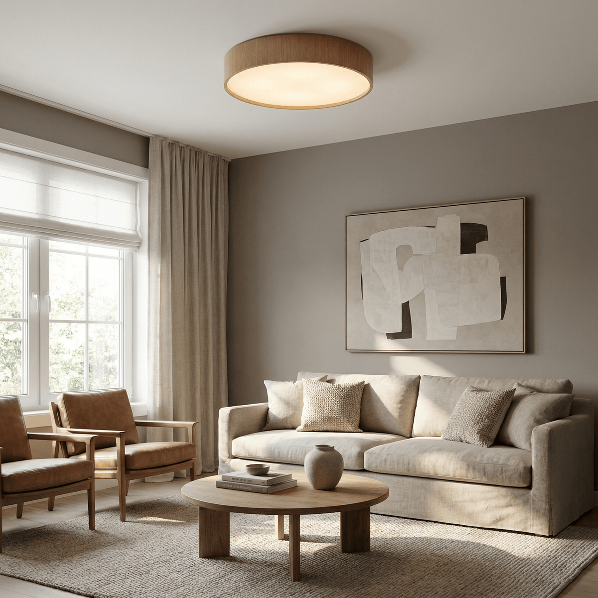 Sylva Round Wood LED Flush Mount Ceiling Light for Modern Interiors