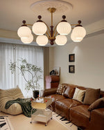 Sylvan Orb Chandelier – Modern Walnut & Glass Pendant Light