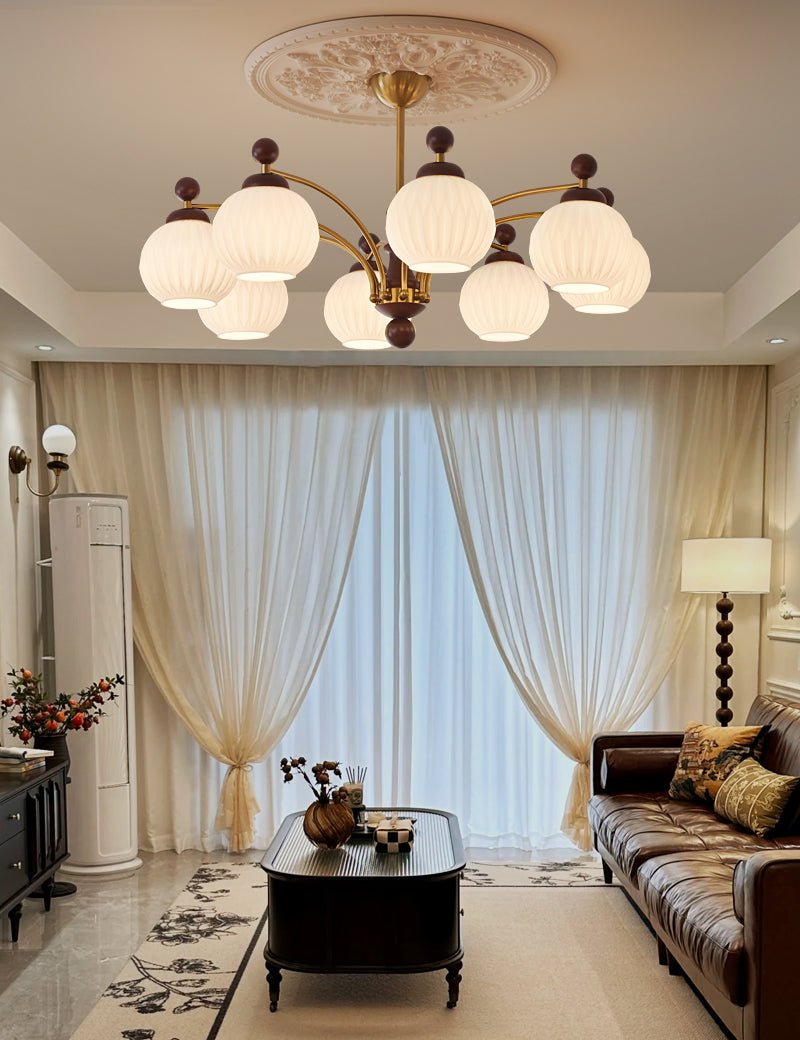 Sylvan Orb Chandelier – Modern Walnut & Glass Pendant Light