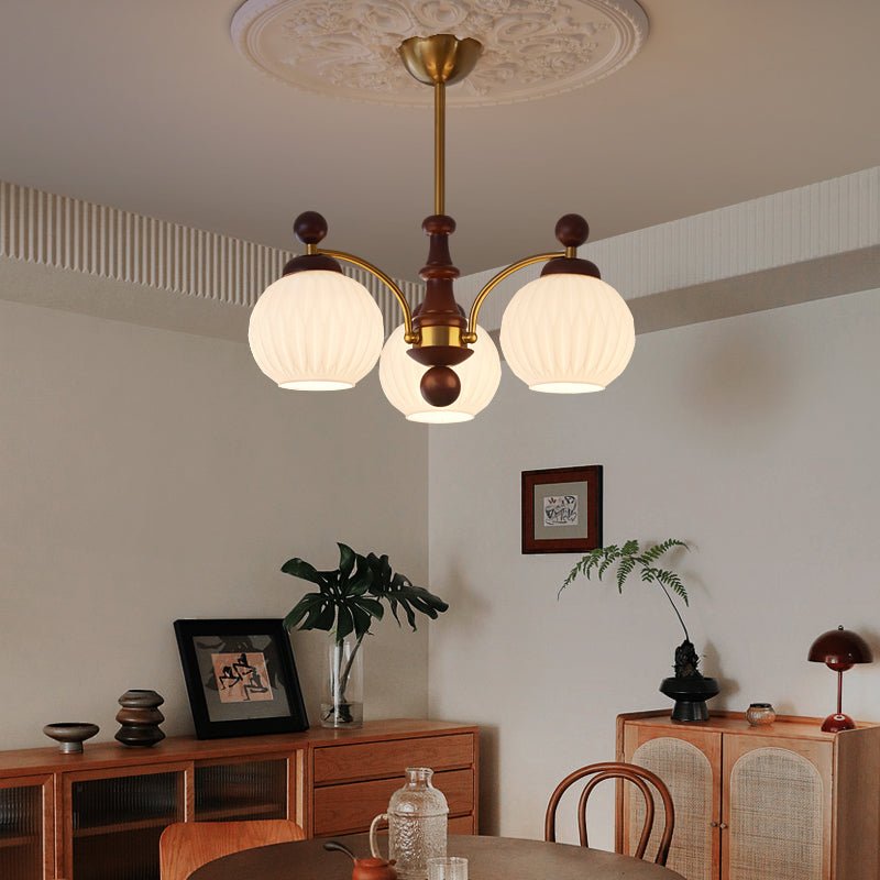 Sylvan Orb Chandelier – Modern Walnut & Glass Pendant Light