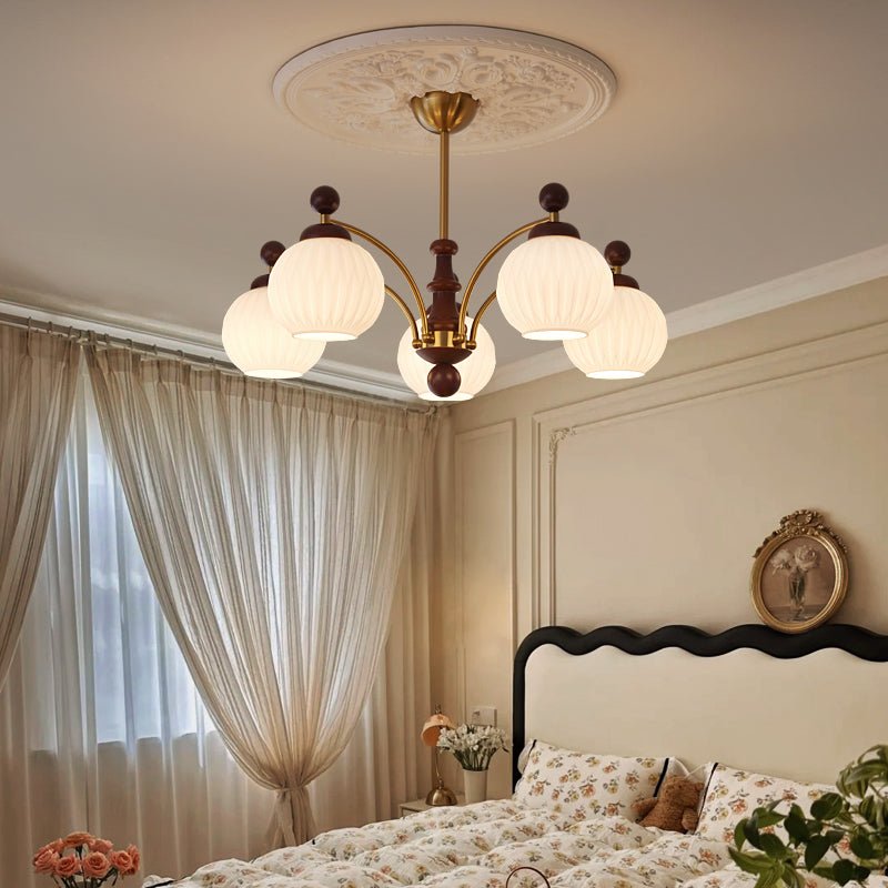 Sylvan Orb Chandelier – Modern Walnut & Glass Pendant Light