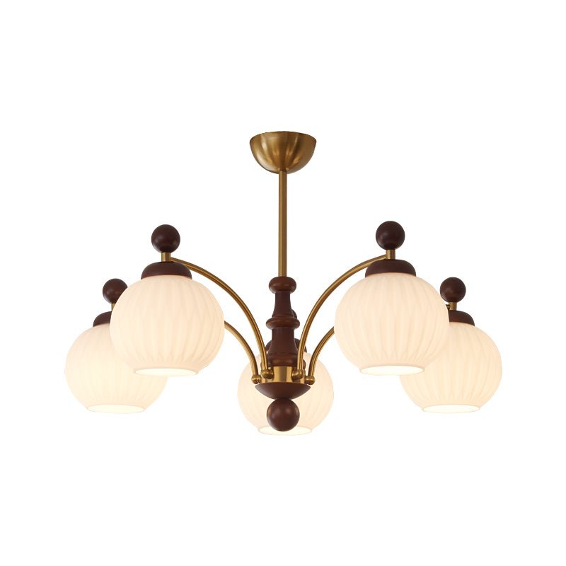 Sylvan Orb Chandelier – Modern Walnut & Glass Pendant Light