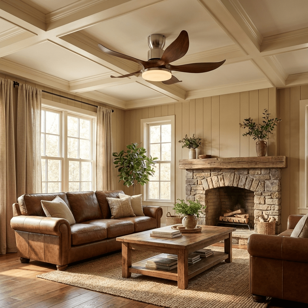 Sylvara Ceiling Fan Light with LED, Sculptural Wood Blades, Modern Indoor Fan