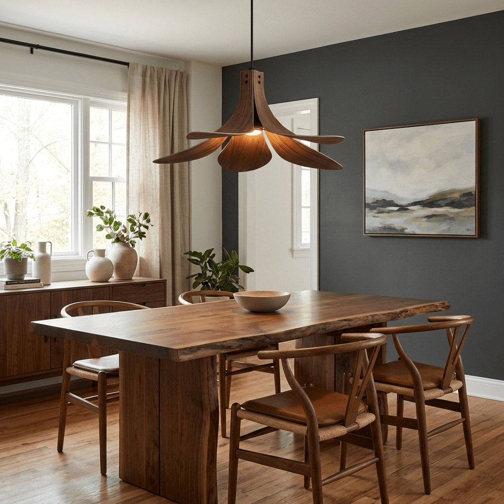 Sylvera Petal Pendant Light – Sculptural Wood-Grain LED Pendant for Dining & Living Spaces