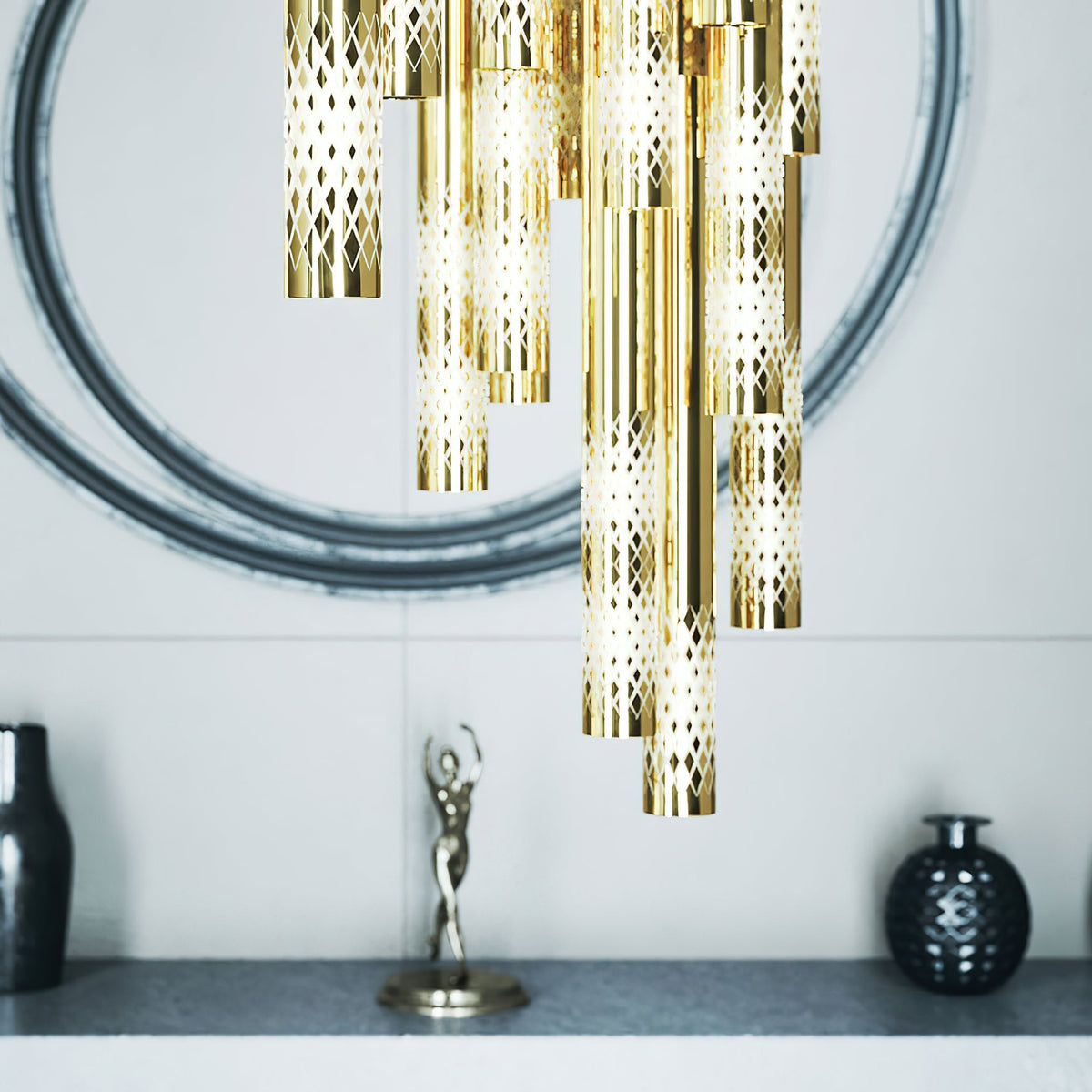 Symphony Orchestra Chandelier – Gold Nano-Coated Crystal Glass Pendant Light