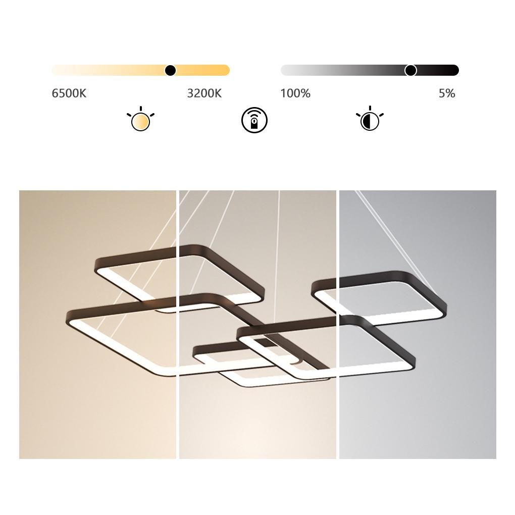 Modern LED Square Chandelier with Remote Control – Coffee Finish