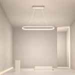 Modern Oval LED Linear Pendant Light in White Aluminum for Dining and Living Spaces