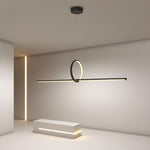 Modern Linear Round Pendant Light in Matte Black for Dining and Living Spaces