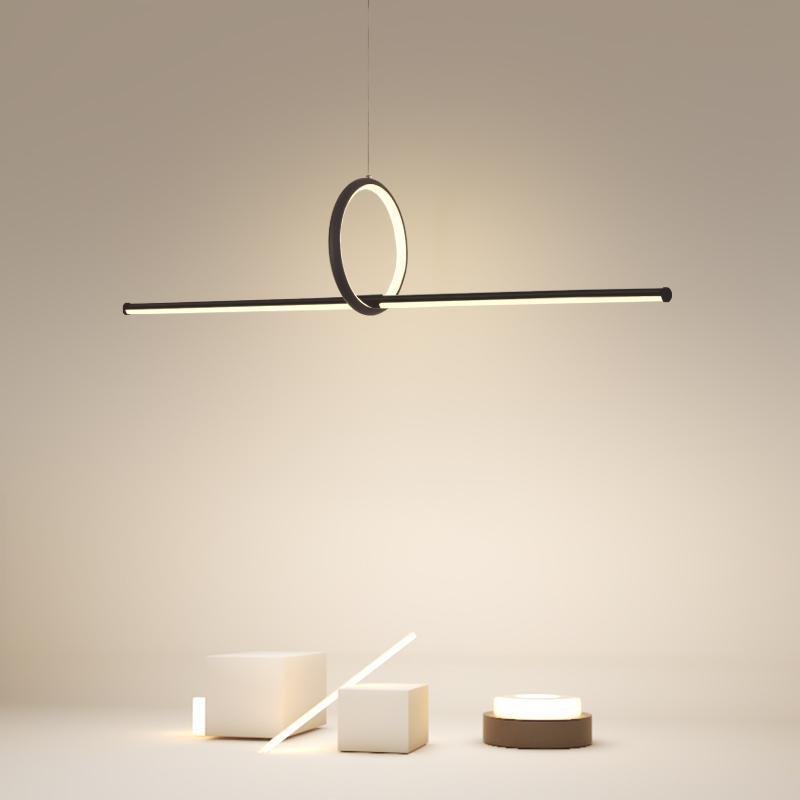 Modern Linear Round Pendant Light in Matte Black for Dining and Living Spaces