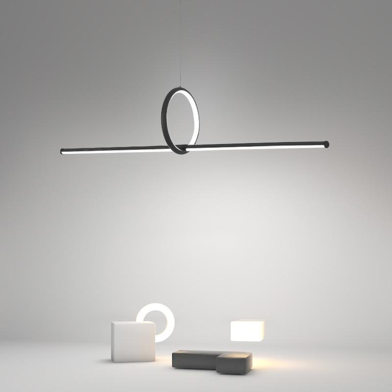 Modern Linear Round Pendant Light in Matte Black for Dining and Living Spaces