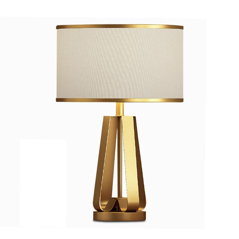 22 Inch 1 Light Golden Faux Silk And Brass Geometric Table Lamp