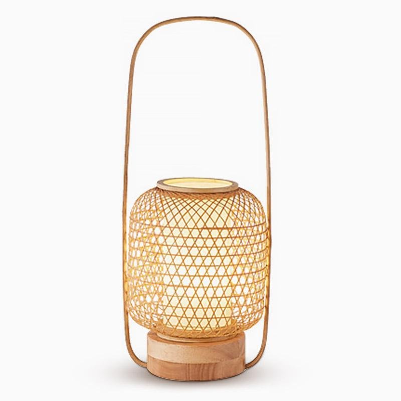 Rustic Woven Bamboo Table Lamp With Cylinder Led Light Usb Port