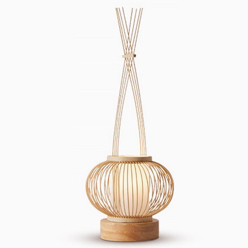 Rustic Woven Bamboo Table Lamp With Cylinder Led Light Usb Port