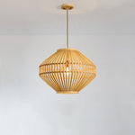Artisan Bamboo Pendant Light – Diamond & Circular Farmhouse Illumination