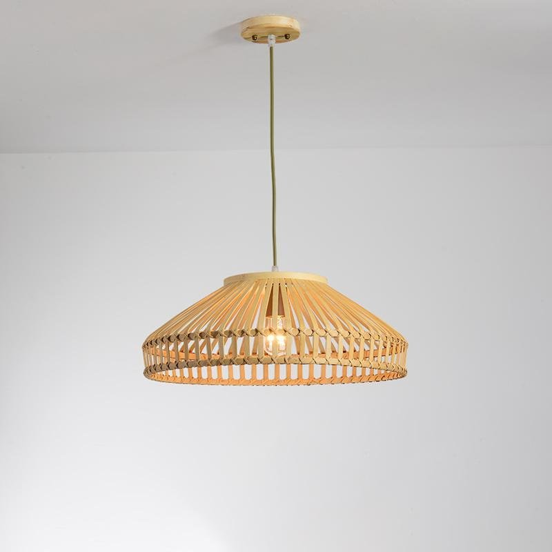 Artisan Bamboo Pendant Light – Diamond & Circular Farmhouse Illumination
