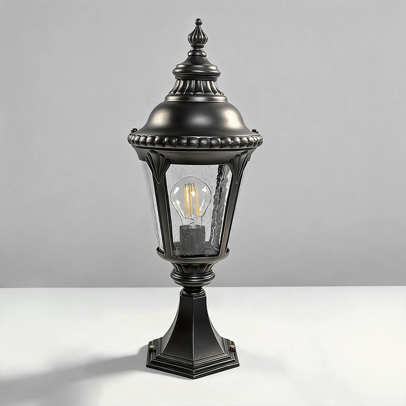 Outdoor Pillar Column Light with Clear Glass Shade in Sand-Black Aluminum